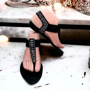 Madden Girl Sandal with Rhinestones and Individual Elasticized Banding, Size 7